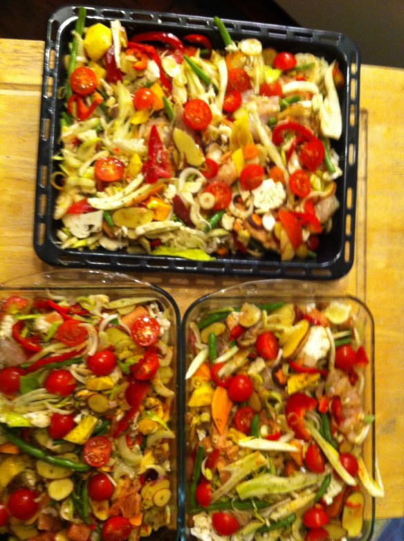 ovenschotel met groenten en vis, witte wijn, provencaalse kruiden, hete paprikapoeder, knoflook, 