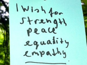 Wensboom, Oosterpark, Amsterdam, april 2014, i wish for strenght, peace, equality, empathy