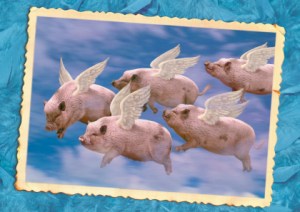 vliegende varkentjes, biggetjes vliegen, biggen met vleugels, varkenengeltjes