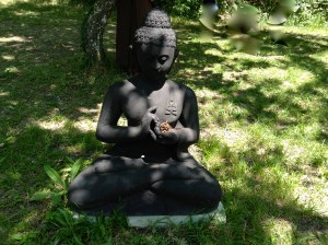 Boeddha.s. boeddhabeelden in Plum Village, mudra's, handhoudingen, mediteren, contemplatie, beelden, boeddha in het bos, onder de bomen, boeddha