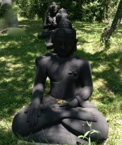 Boeddha.s. boeddhabeelden in Plum Village, mudra's, handhoudingen, mediteren, contemplatie, beelden, boeddha in het bos, onder de bomen, boeddha