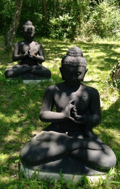 Boeddha.s. boeddhabeelden in Plum Village, mudra's, handhoudingen, mediteren, contemplatie, beelden, boeddha in het bos, onder de bomen, boeddha
