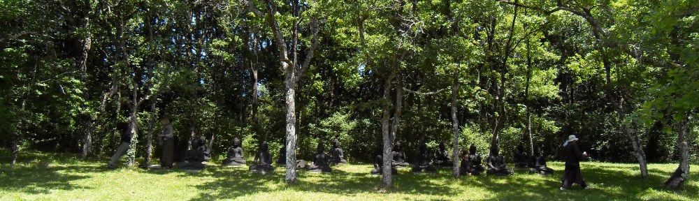 Boeddha.s. boeddhabeelden in Plum Village, mudra's, handhoudingen, mediteren, contemplatie, beelden, boeddha in het bos, onder de bomen, boeddha