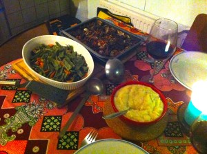 puree van aardappelen en knolselderij,klapstuk met bier,geroosterde groenten uit de oven