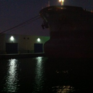 hijskraan,havens van Amsterdam, havensafari, nacht, schip