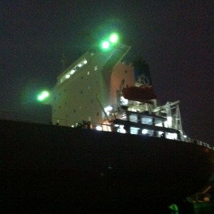 hijskraan,havens van Amsterdam, havensafari, nacht, schip