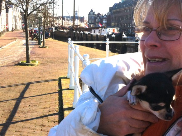 vrouw me hondje, chiwawa met hazenlip, gehandicapt puppy, pup, hazenlip, gek neusje bij hond