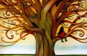 stil in boom, meisje, alleen, rust